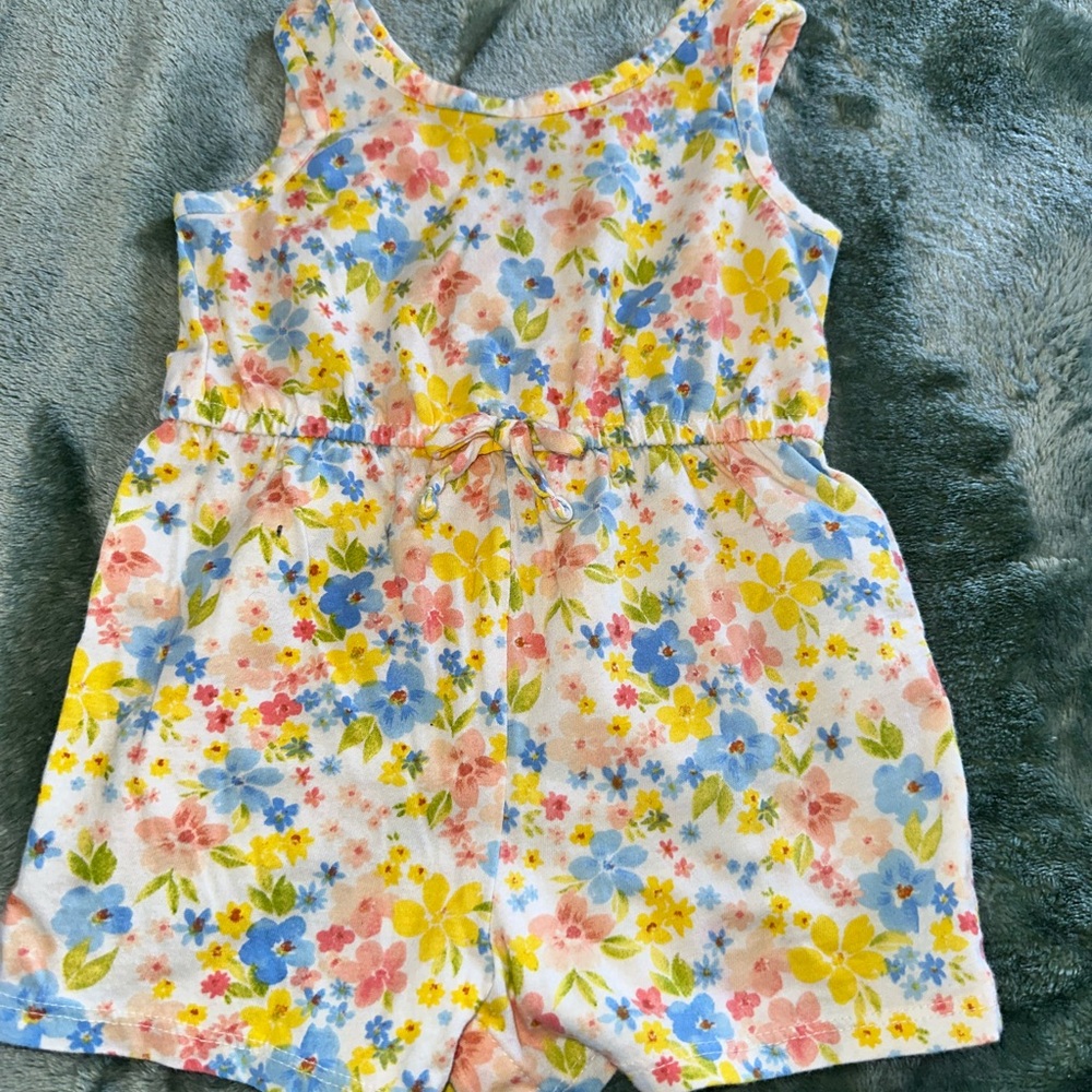 Old Navy Blue and Yellow Romper Vibrant Floral Design